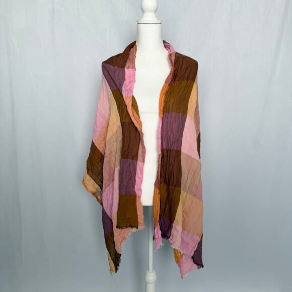 Universal Thread Cotton Scarf Fringe Hem Checkered Scarf Shawl Wrap Boho - Picture 4 of 6